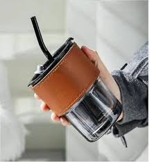 450 ML GLASS MUG WITH STRAW AND COVER [BIG SIZE](ST-102)