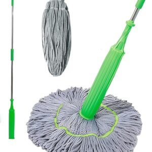 2 in 1 Dehydrated Floor Cleaning Mop,Self-Wringing Floor mop,Microfiber Twist Mop (Green)(ST-101)